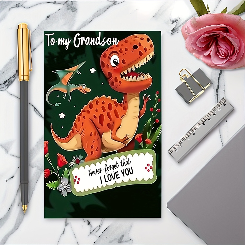 

Newzeli Grandson Greeting Card - Cartoon Dinosaur Theme, Personalized Message 'never Forget That I Love You' - High-quality Thick White Paper, No Electricity Needed, Ideal For Special Occasions - 1pc