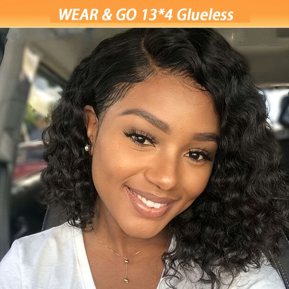  glueless deep wave bob wig 13x4 lace frontal human hair curly water wave style for women details 2