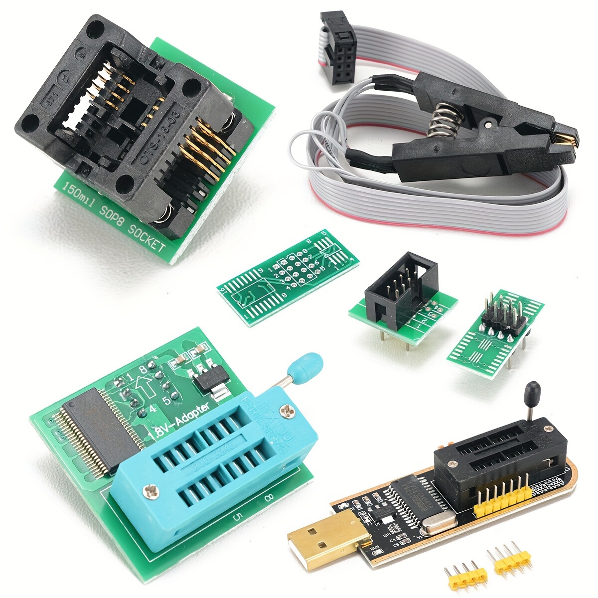 

Ch341a Usb Programmer With Complete Set 24 25 Series Programming Module, Soic8 Sop8 Test Clip, Silicone Material, Room Electrical Wiring, Operating Voltage ≤36v, No Battery Or Laser Required