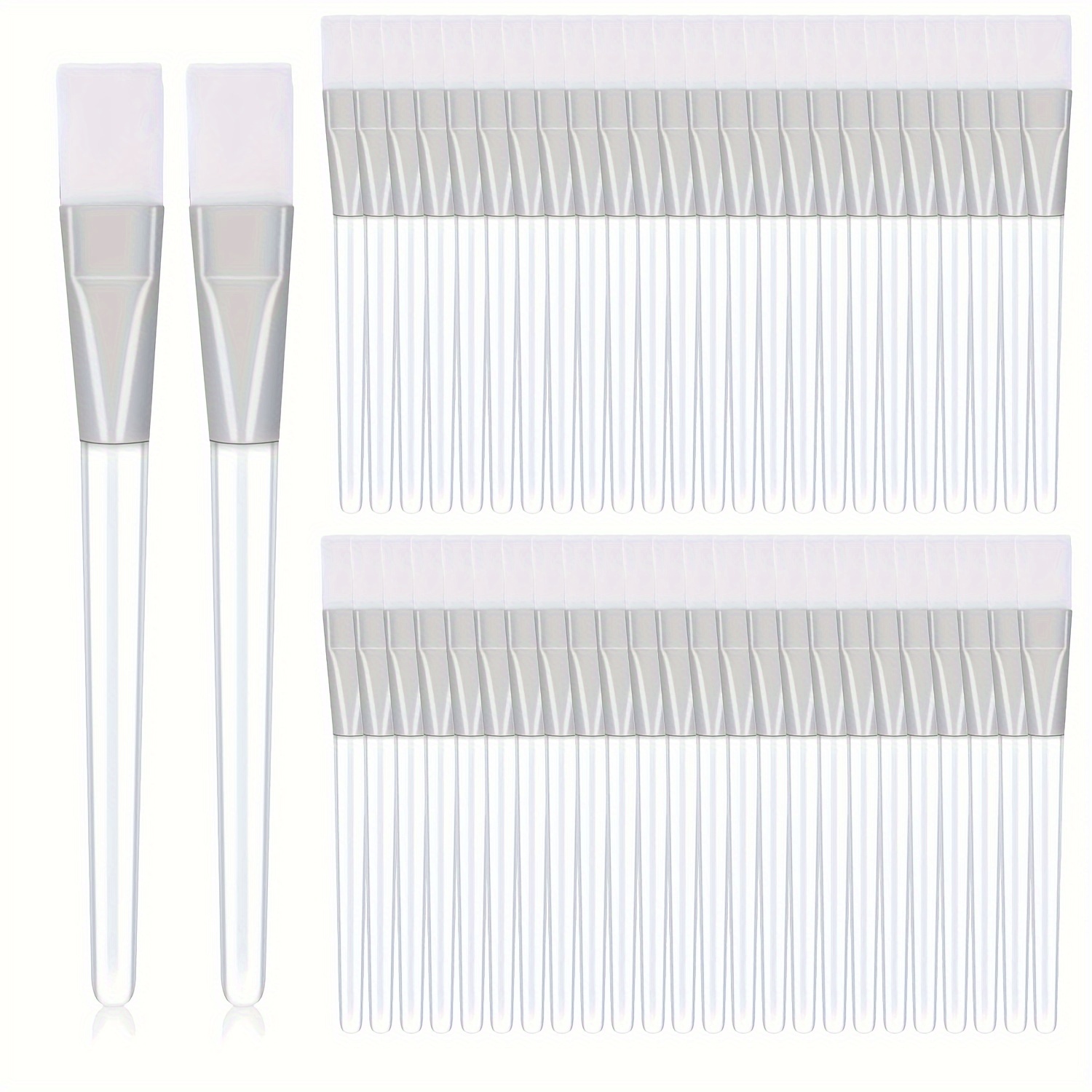 

50-pack White Transparent Facial Mask Brushes - Soft Bristle Face Applicator With High Waterproof Handle For Skincare, Unscented, Manual , Battery-free