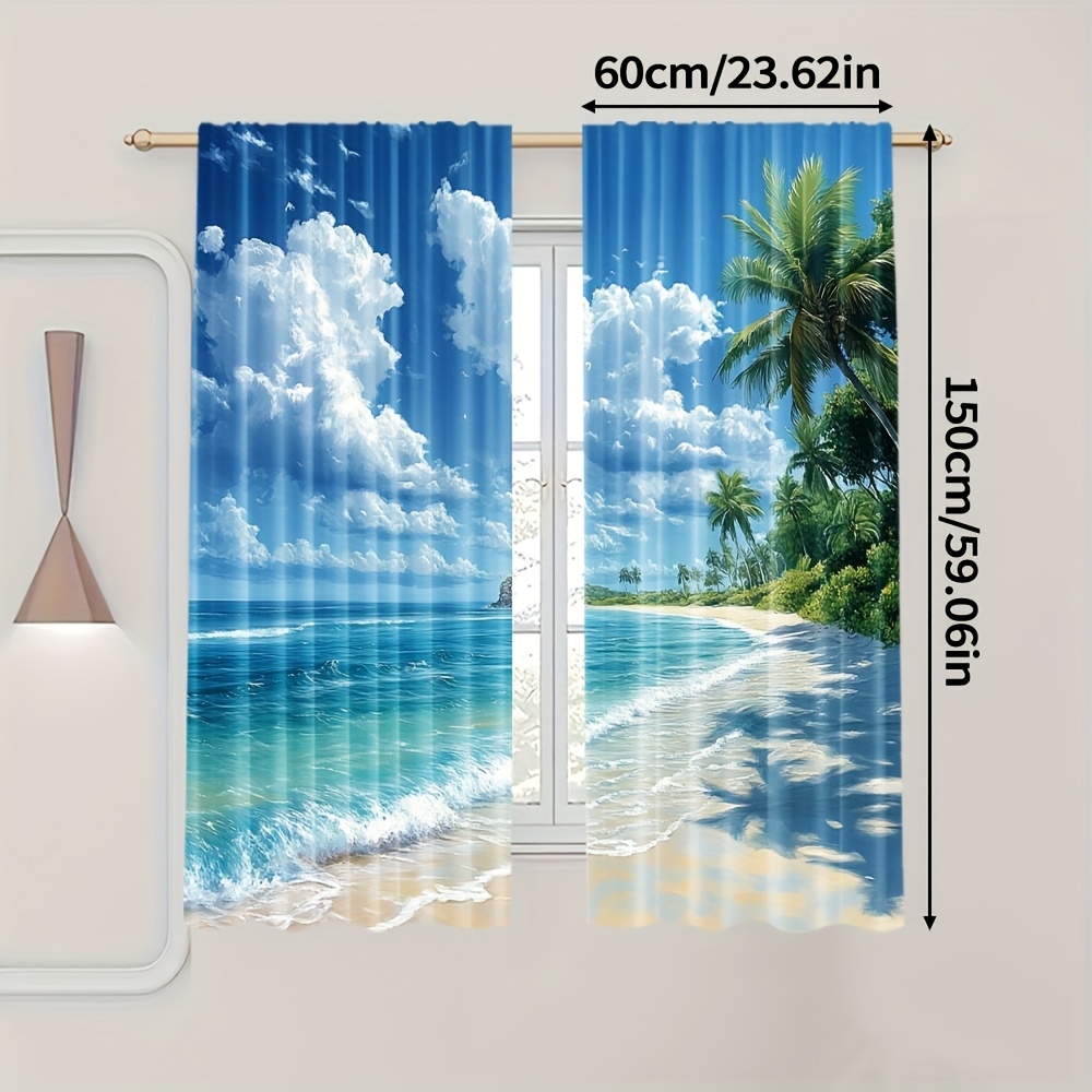 TEMU Set Of 2, Featuring A Design Of Palm Trees , Abstract Art Curtains Are Made From Extra-large Fabric Suitable For Spaces Like Bedrooms, Studies,