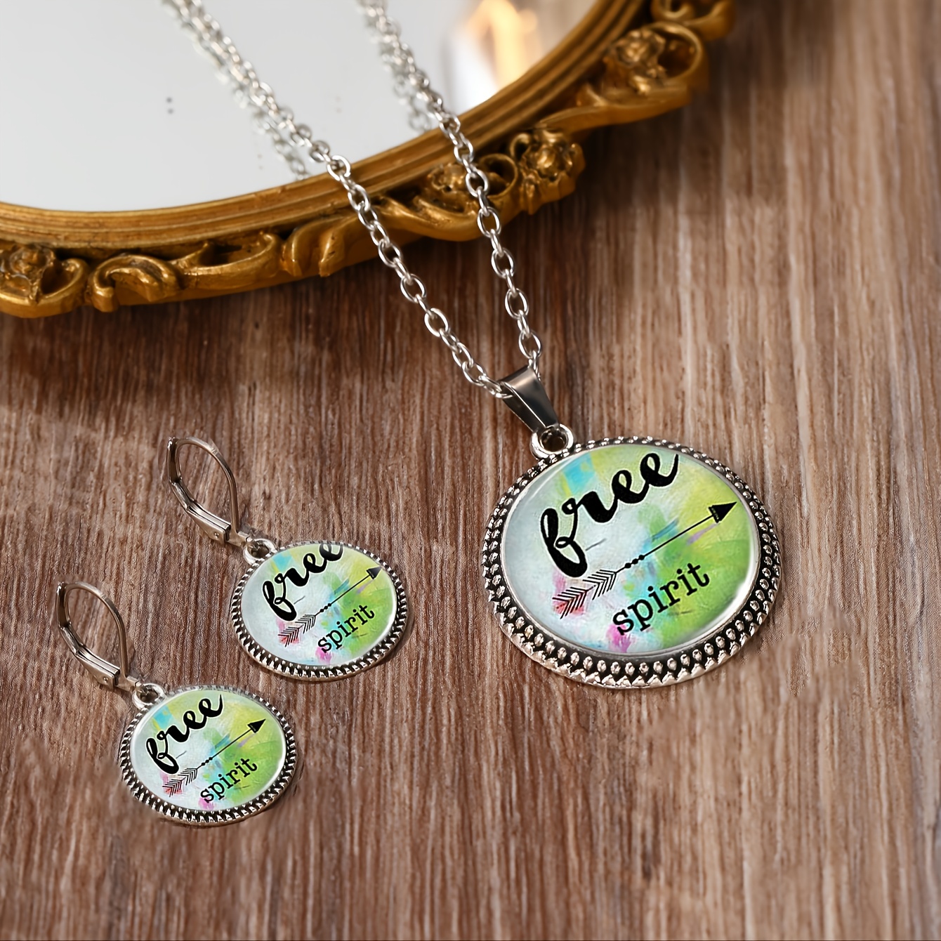 3pcs Women's Round Glass Base Classic Style Jewelry Set