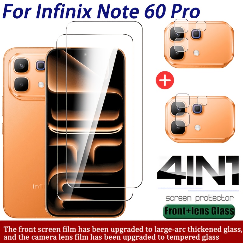 TEMU (2 piezas + 2 piezas) Película de vidrio templado para Infinix Note 60 Pro para protección de pantalla + cubierta de lente