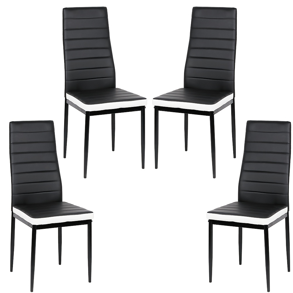 Image of Set Of 4 Dining Chairs, Modern Dining Chair, Dining Chair With Backrest, Lounge Chair, Comfortable Upholstered Ergonomic Chair For Living Room, Black And White
