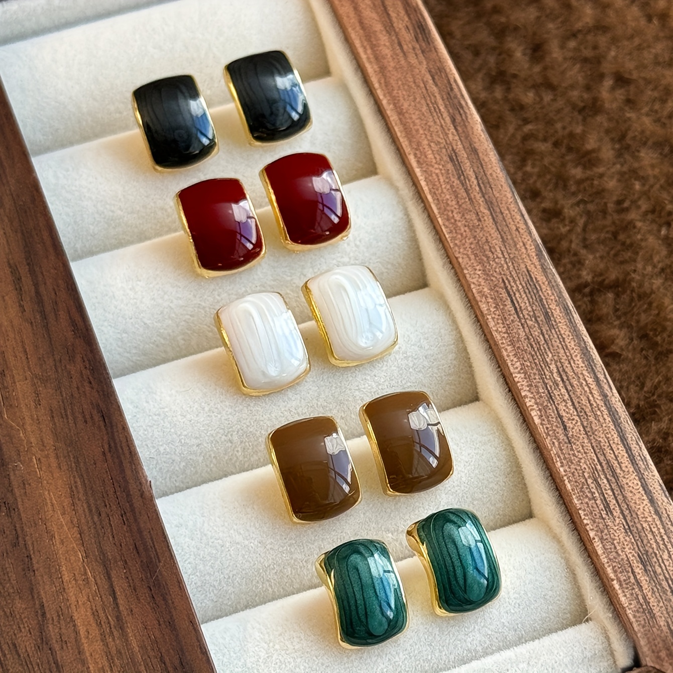 Image of 5-pair Vintage Elegant Minimalist Enamel Drop Earrings Set, Suitable For Women' Commuting, Parties, And Holiday Wear