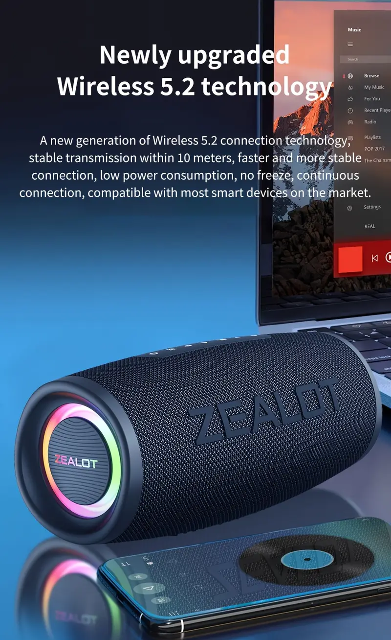 s56 40w portable wireless speakers subwoofer with eq dual pairing long 24h playtime loud stereo bass boost usb c charging ipx 5 for home car outdoor camping black details 4