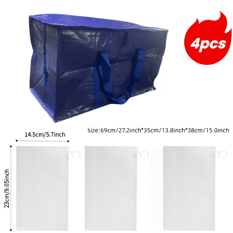 TEMU 1pc Heavy-duty Large-bearing Super-large Moving Bag And 3pcs Storage Bags - Durable Waterproof And Puncture-resistant Polypropylene Storage Bag
