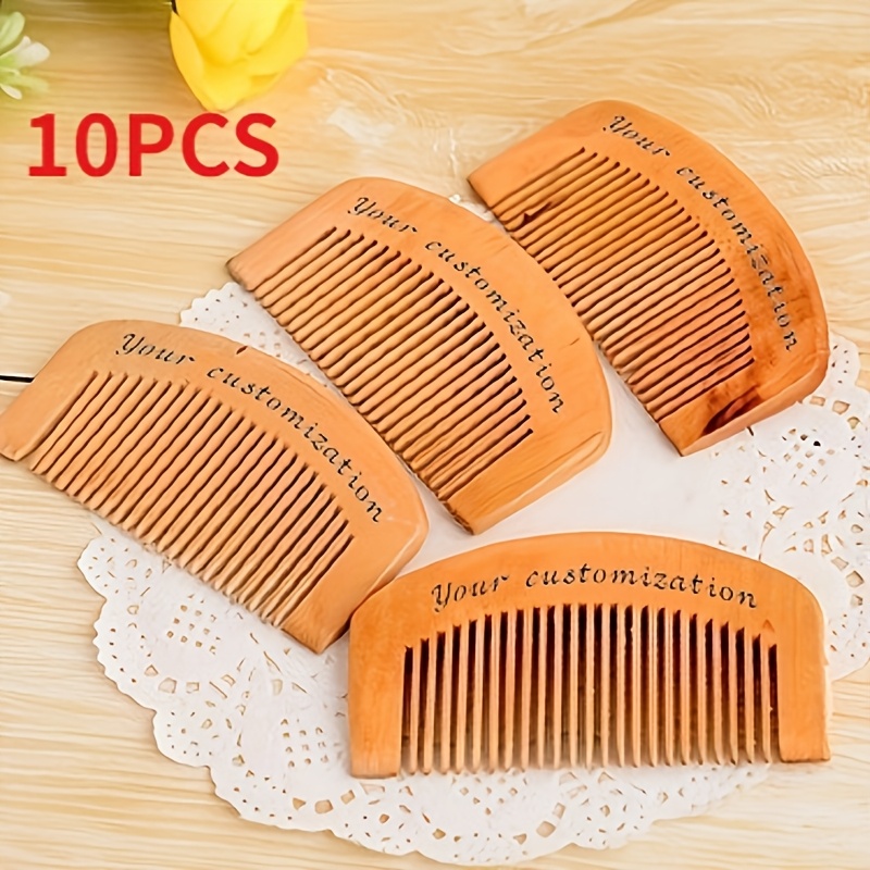 TEMU 10pcs Customizable Wooden Comb. Anti-static. Lightweight With Textured Design- Weddings. Parties. Or As A Bridesmaid Keepsake. Bridesmaids Gift.