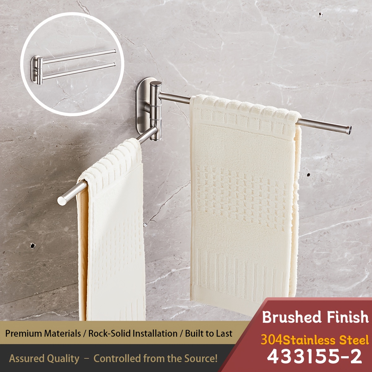 TEMU 304 Stainless Steel Bathroom Rotatable Towel Rack Bathroom Pendant Free Of Punching Towel Rack Bath Towel Rack Towel Rack