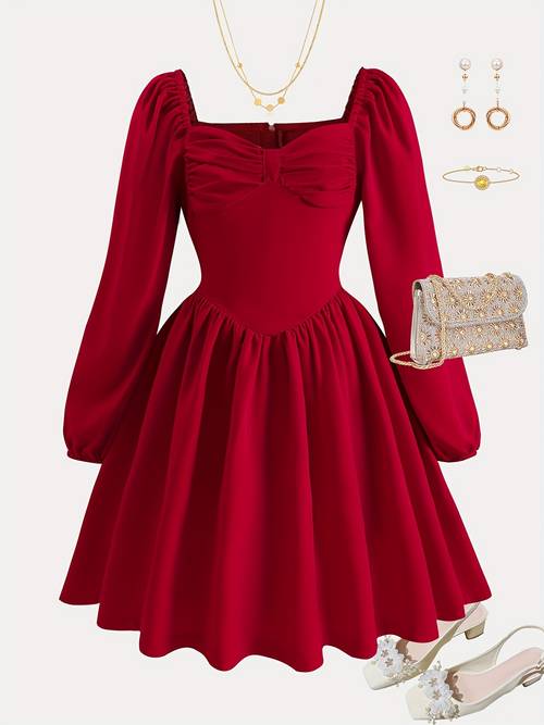 item picture spring summer style long sleeve dress with waist cincher and zipper back girls dress festive holiday occasions beautiful dress