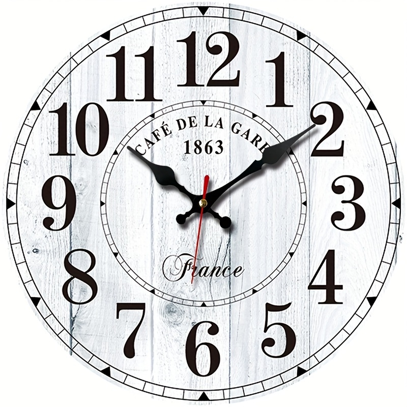 TEMU A Round Wooden Wall Clock, Retro Wood Grain Minimalist Large Number Clock, Suitable For Bedroom Living Room Office Kitchen, Silent Non-ticking