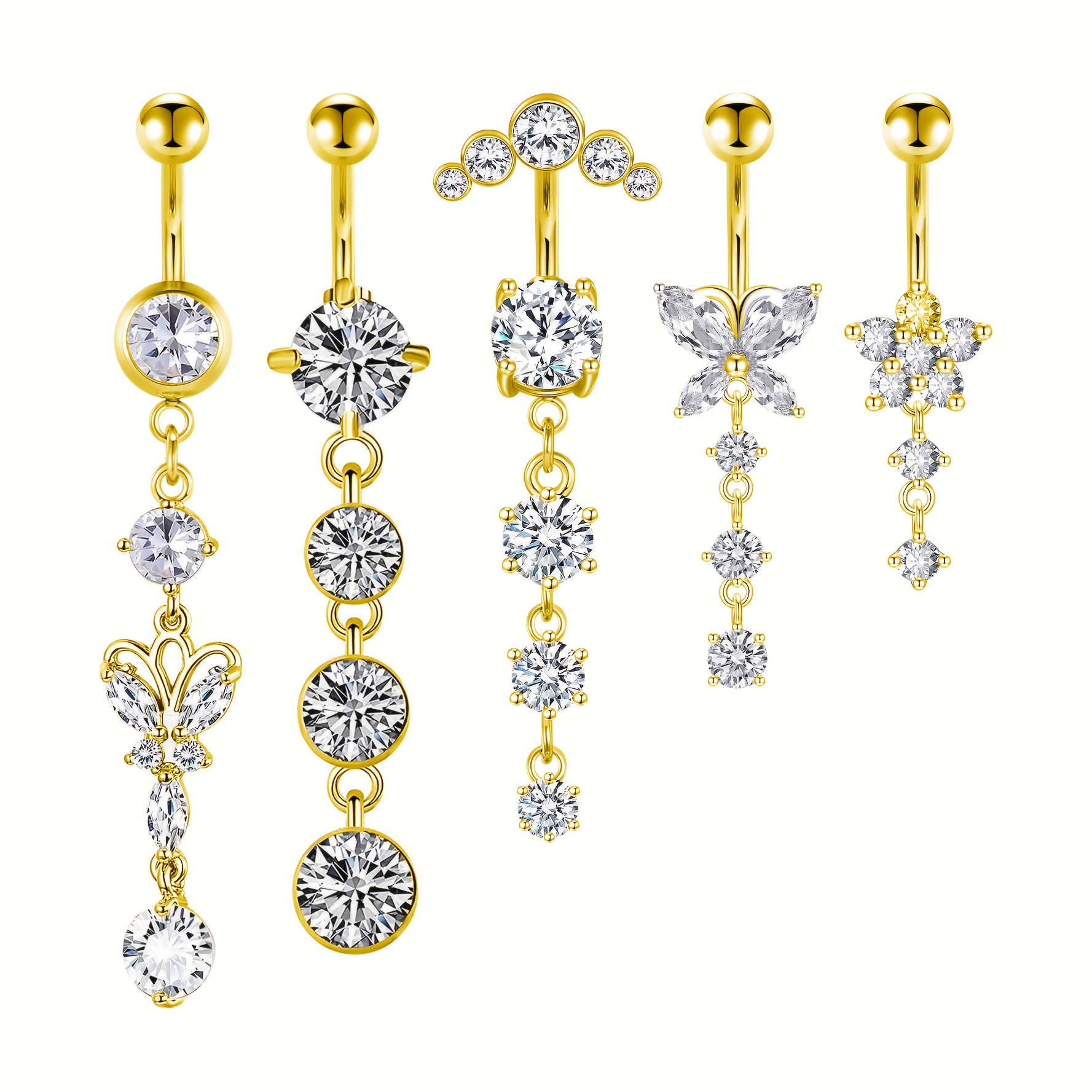 E-shop 5er-Pack 14G Bauchnabel Piercing Set für Damen