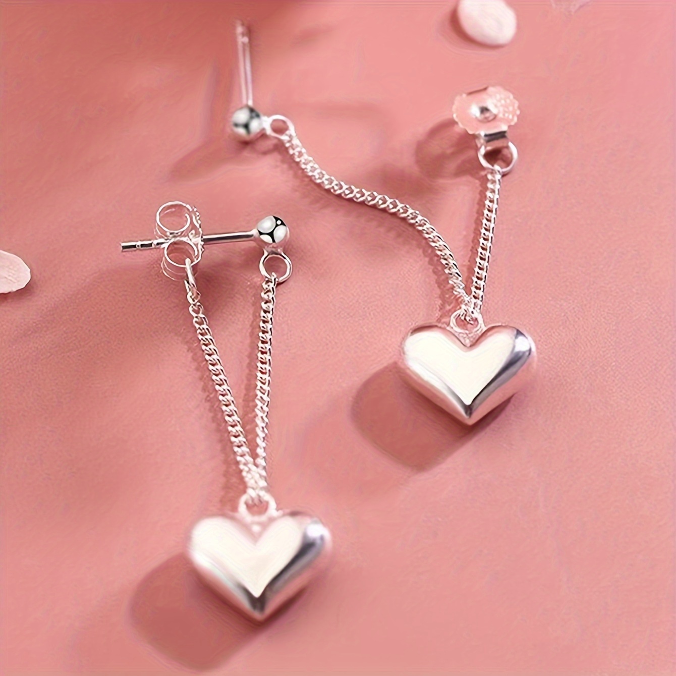 

1 Pair Of Dangle Earrings Silver Plated Dainty Heart Design Match Daily Outfits Party Accessories Fashionable Stuff