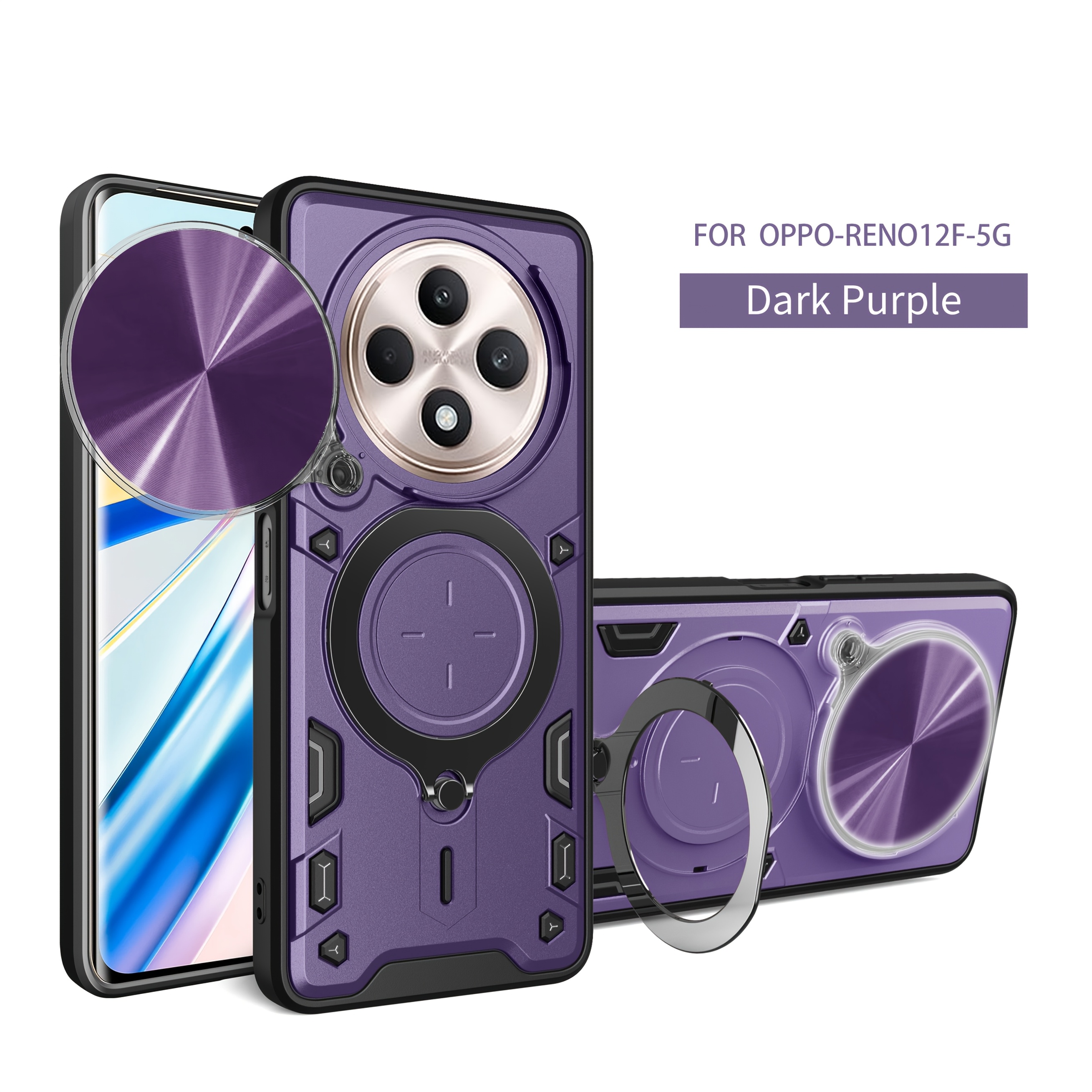 TEMU Phone Case - Compatible With For Oppo Reno 12 F (4g/5g) Case, Featuring Heavy-duty Dual-layer Shockproof Protection, A Sliding Camera Cover, And