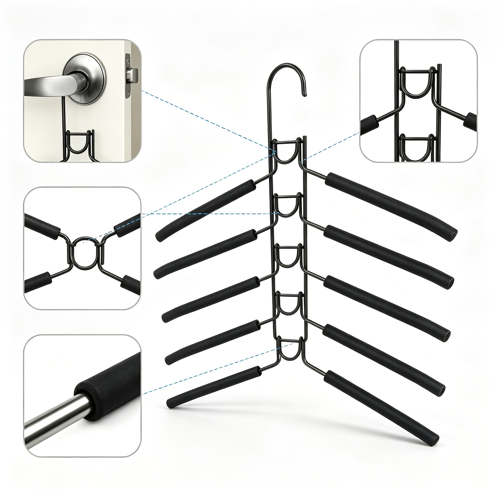 TEMU Heavy-duty Space-saving Clothes Hanger For Hanging 10pcs Clothes - Metal Hanger With Anti-slip Foam Padding, Stackable Expandable Design,