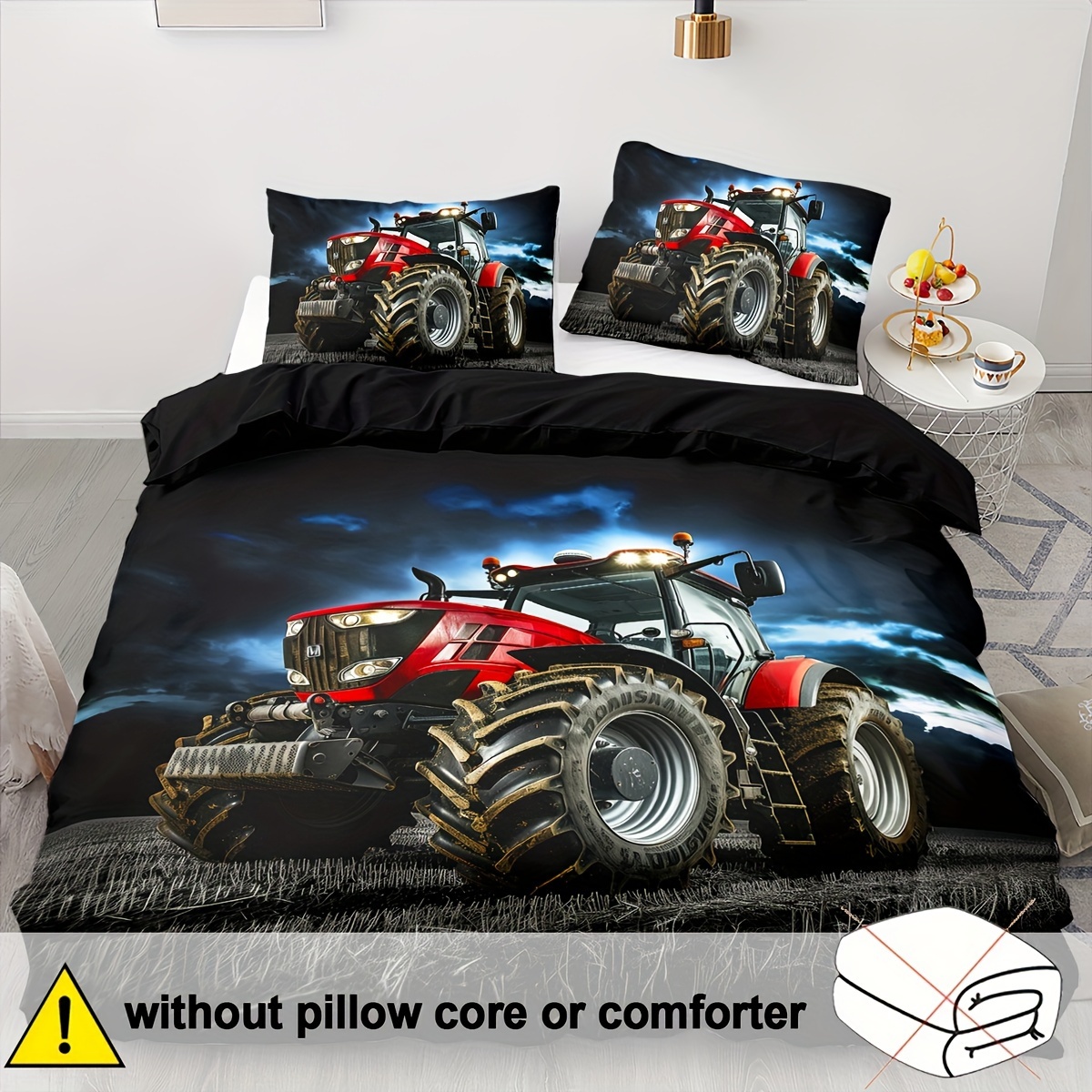 TEMU 2 Or 3 Duvet Covers, Red Tractor Duvet Cover In Double Size, Tractor Bed Cover, Bed Cover, Construction Bed Cover, Construction Duvet Cover (1