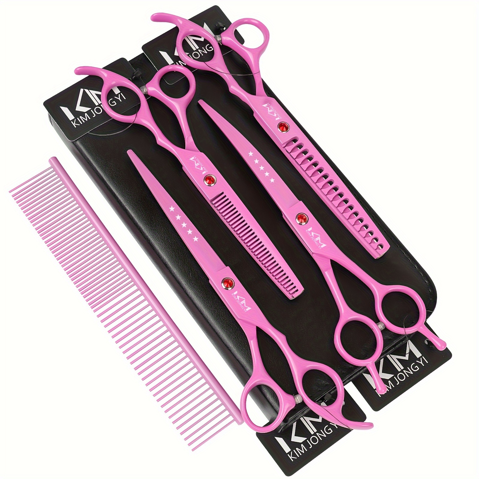 

7.5-inch Professional Dog Grooming Scissors Set, Including Straight Cut, , Curved Cut, And , 1 Set Of 4pcs (with Comb)