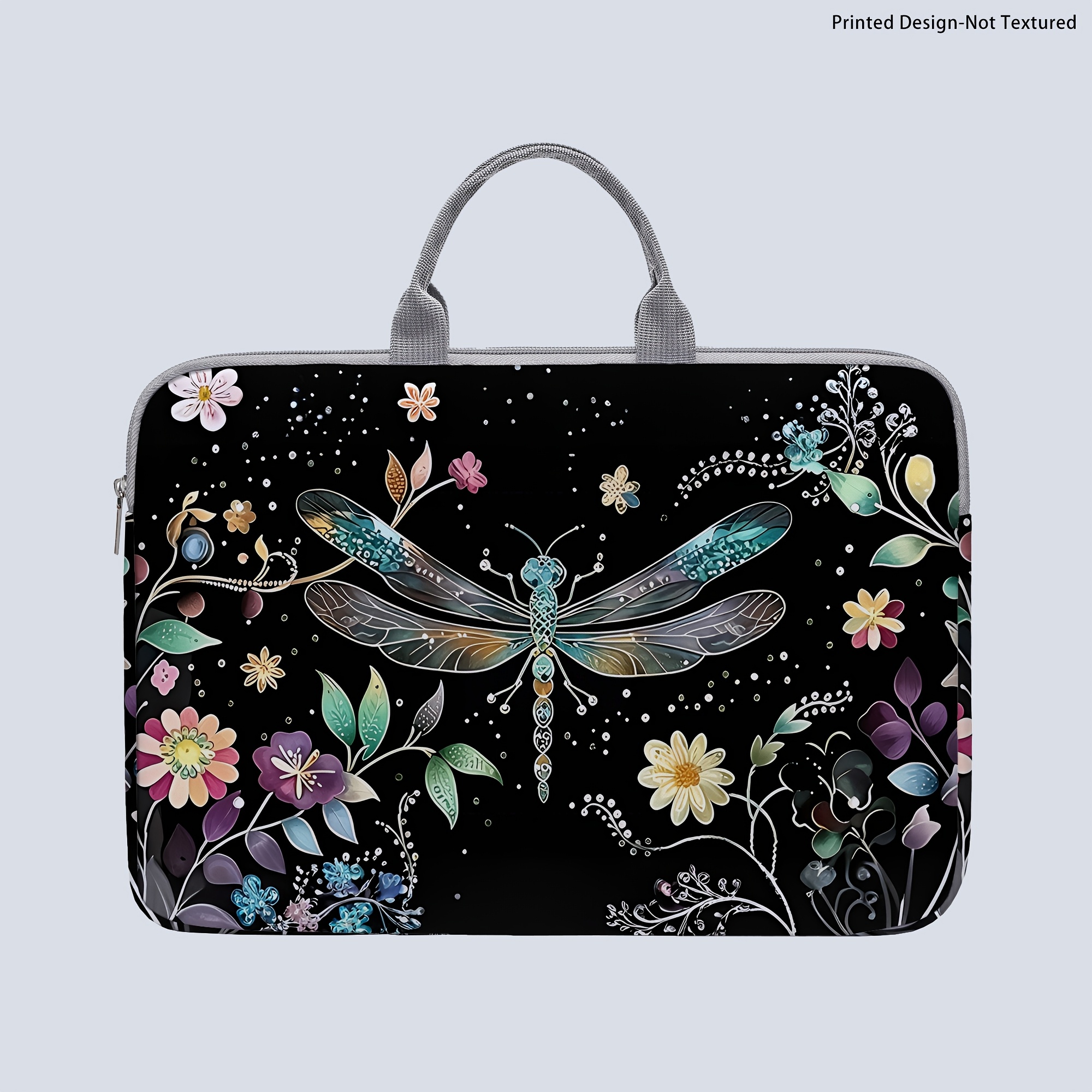 TEMU [printed Design-not Textured] 1 Laptop Bag, Dragonfly-print Laptop Bag, Briefcase-style Fabric Bag, Fits 14-inch Laptops, Soft Laptop Sleeve,