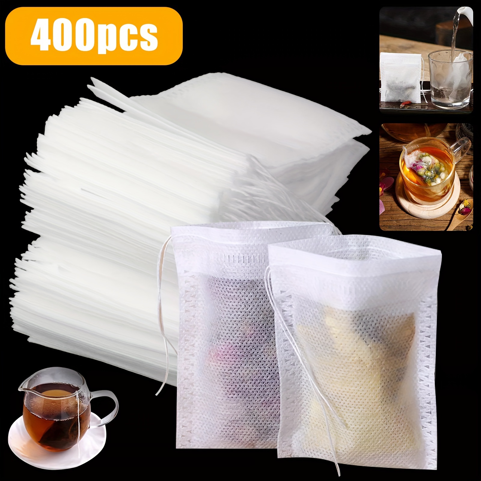 TEMU 400pcs Disposable Tea Bag Filter Bag, Empty Drawstring Seal Filter Loose Leaf Tea Bags, For Hotel Office