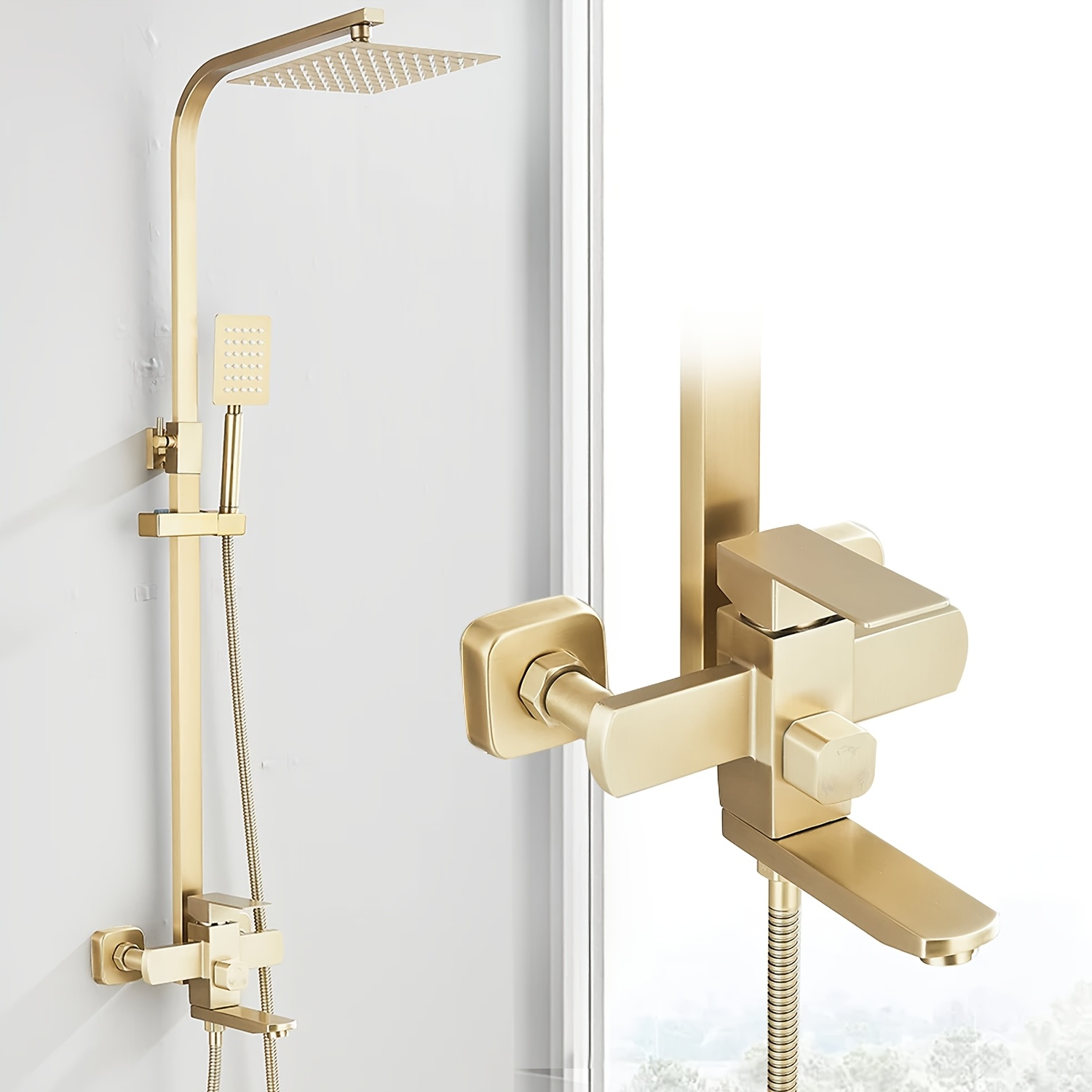 Modern Shower System With Showerhead & Handheld Spray - Stainless Wall-mounted Bathtub Faucet, Splitter Valve, Painted Suitable For Bath/shower, Installation For Or Commercial Use