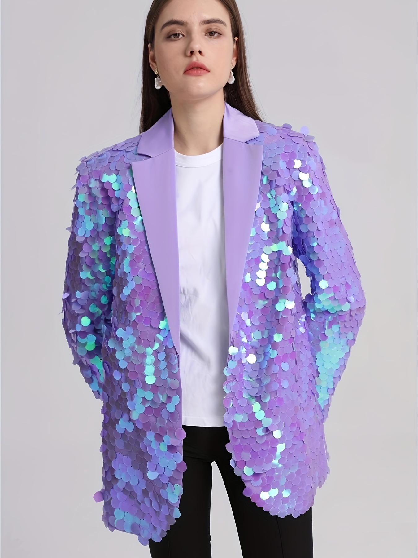 Handmade High-End Heavy-Duty Sequined Purple Suit Jacket for Women  Oversized SatQueen Designer Style Loose Fit Party Dress Fall/Winter C