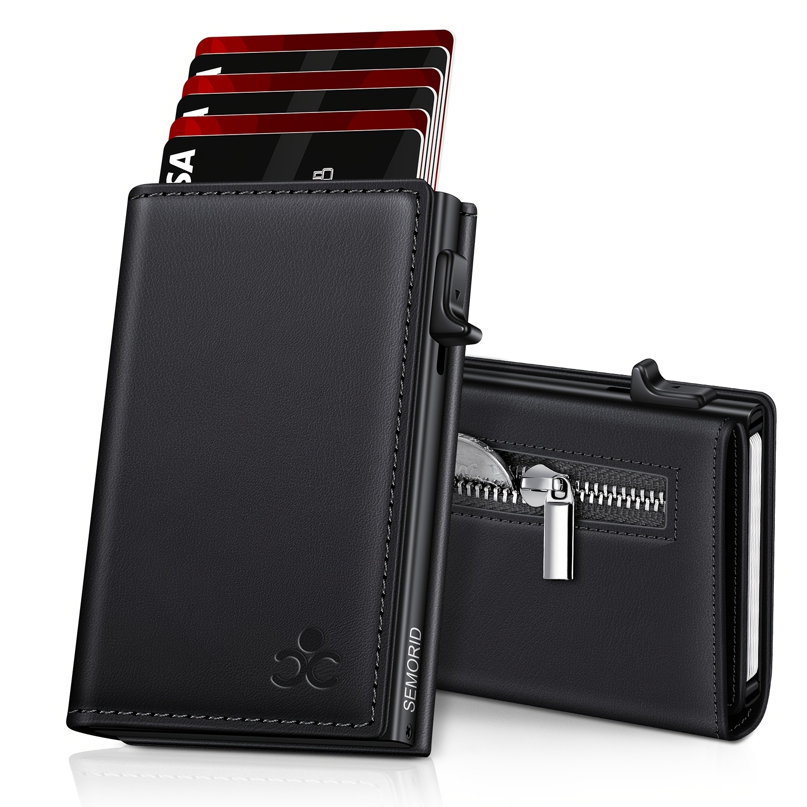 Image of Wallet With Coin Compartment Men's Card Holder For 9 Cards, Wallet With Rfid Protection, Pop Up Wallets For Men Credit Card Holder