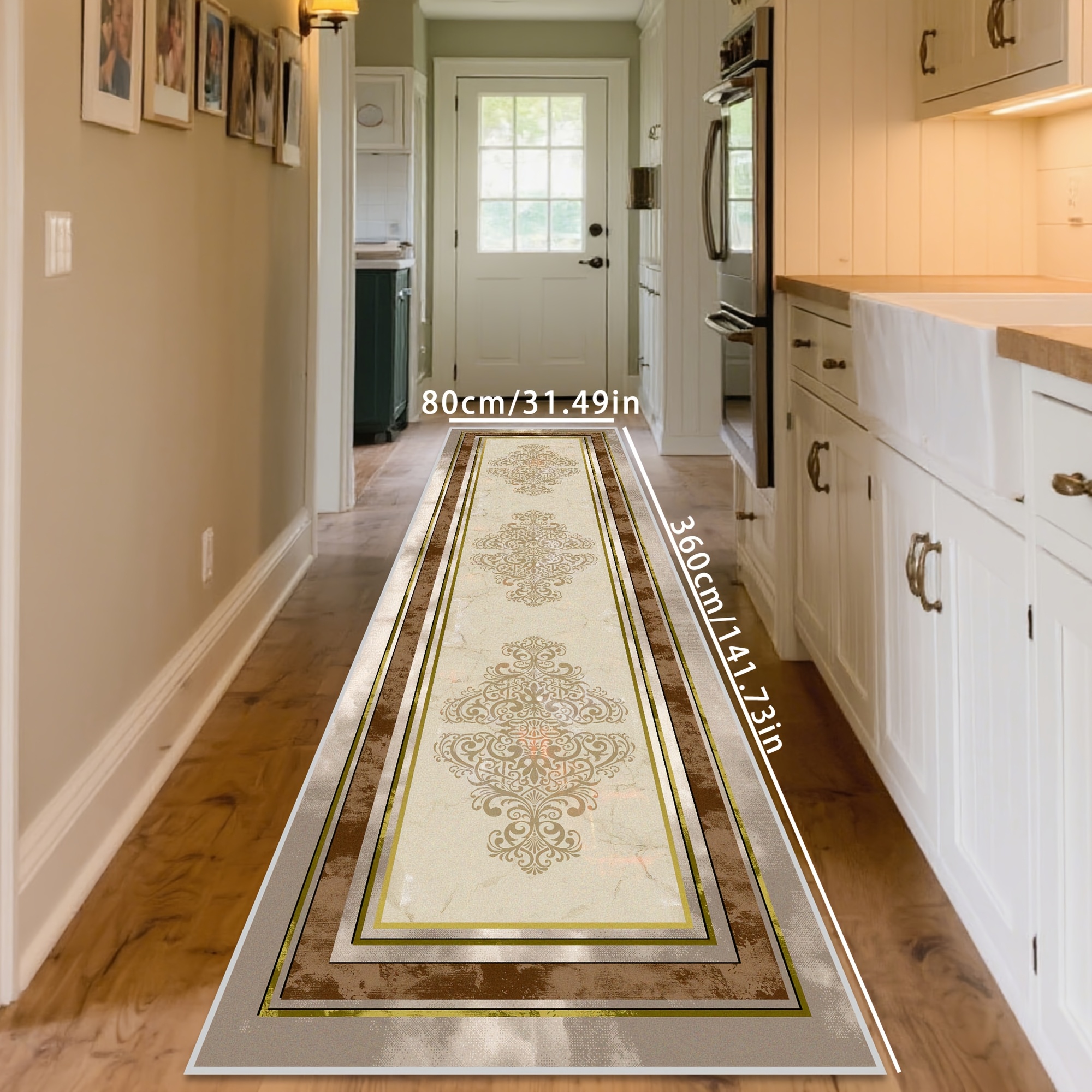 TEMU Golden Diamond Velvet 1pc European Beige-golden Intricate Patterned Hallway Runner Rug, Non-shedding Bathroom Laundry Room Floor Mat, Precision-