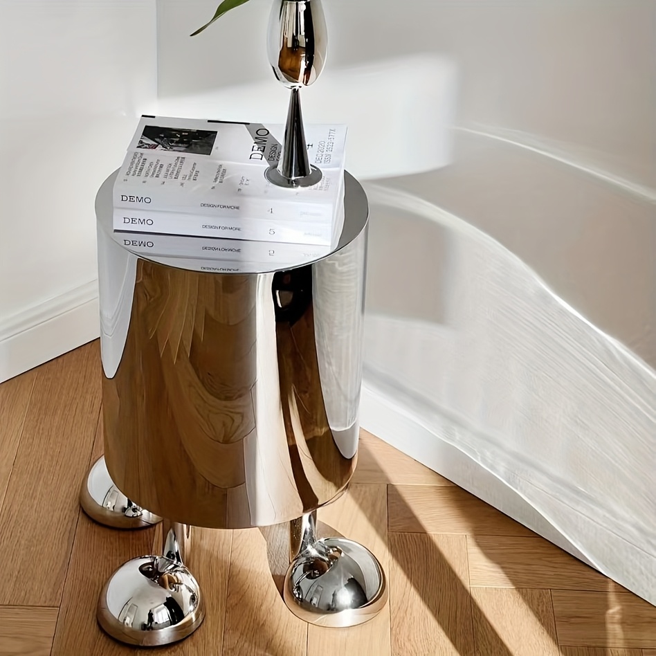 stainless steel mirror finished storage bucket modern silvery side table sofa corner table bedroom nightstand no  