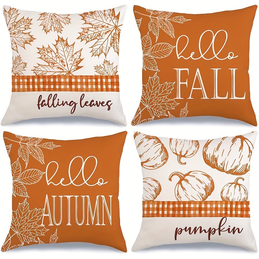 

Festive Fall Decor: 4 Pcs. Buffalo Plaid Pumpkin Maple Leaves Outdoor Fall Pillow Covers - Machine Washable, Zippered, Linen Cover, Suitable For Couches And Beds