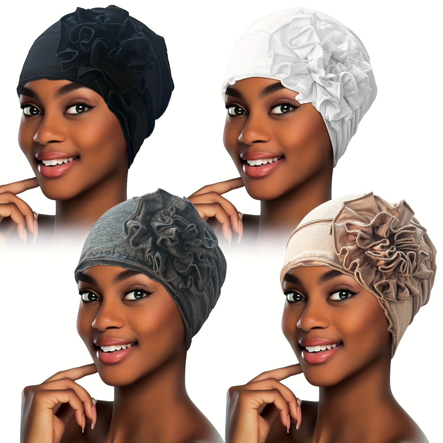 

4 Pcs Women Turban Flower Caps Chemo Headwear Headwear For Women Headwrap Hat Soft Beanie