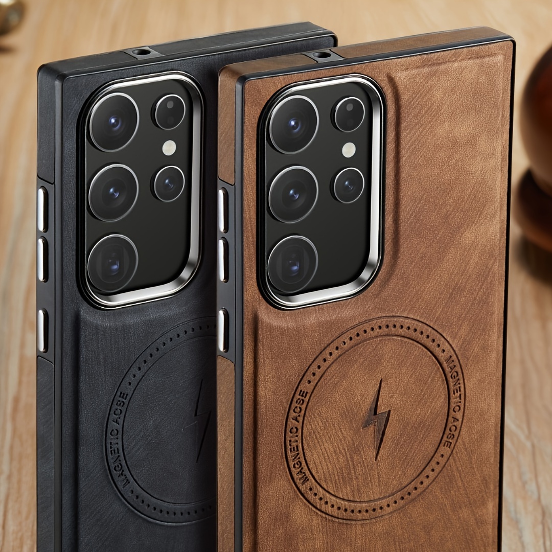 

Luxury Vintage Leather Phone Case For Galaxy S24, S23, S22, Ultra, A13, A14, A23, A32, A33, A34, A54, A72, A73 - Magnetic Wireless Charging Case With Magsafe Compatibility And Shockproof Design