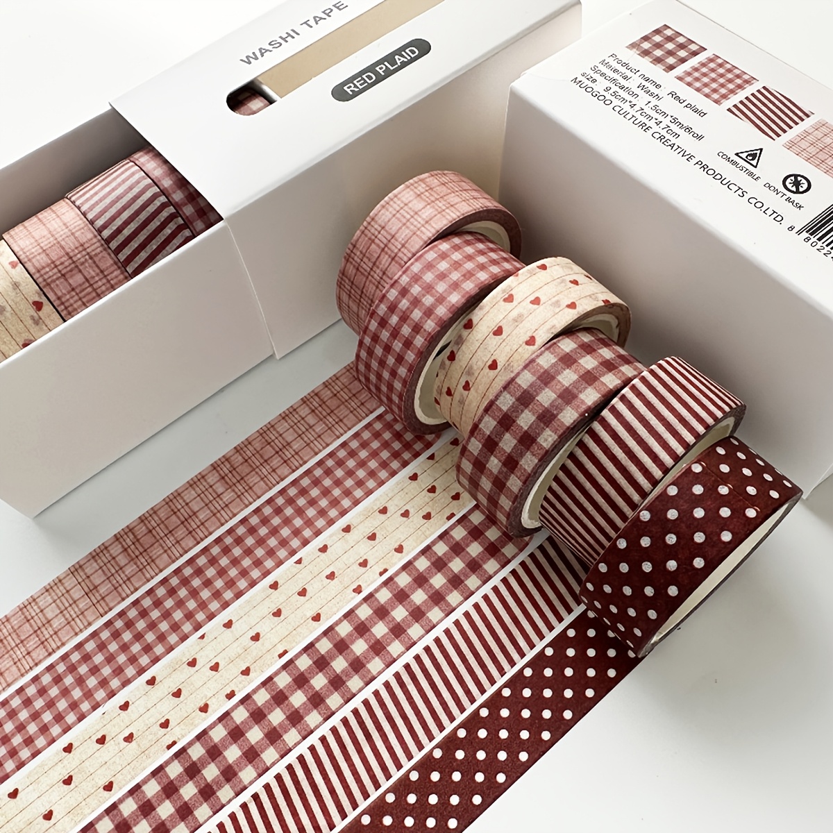 Image of 6-roll Vintage Plaid Pattern Washi Tape, 1.5cm Wide Journaling Tape, Suitable For Student Stationery Decoration, Diy Scrapbooking, And Gift Box Wrapping, A Surprise Gift For