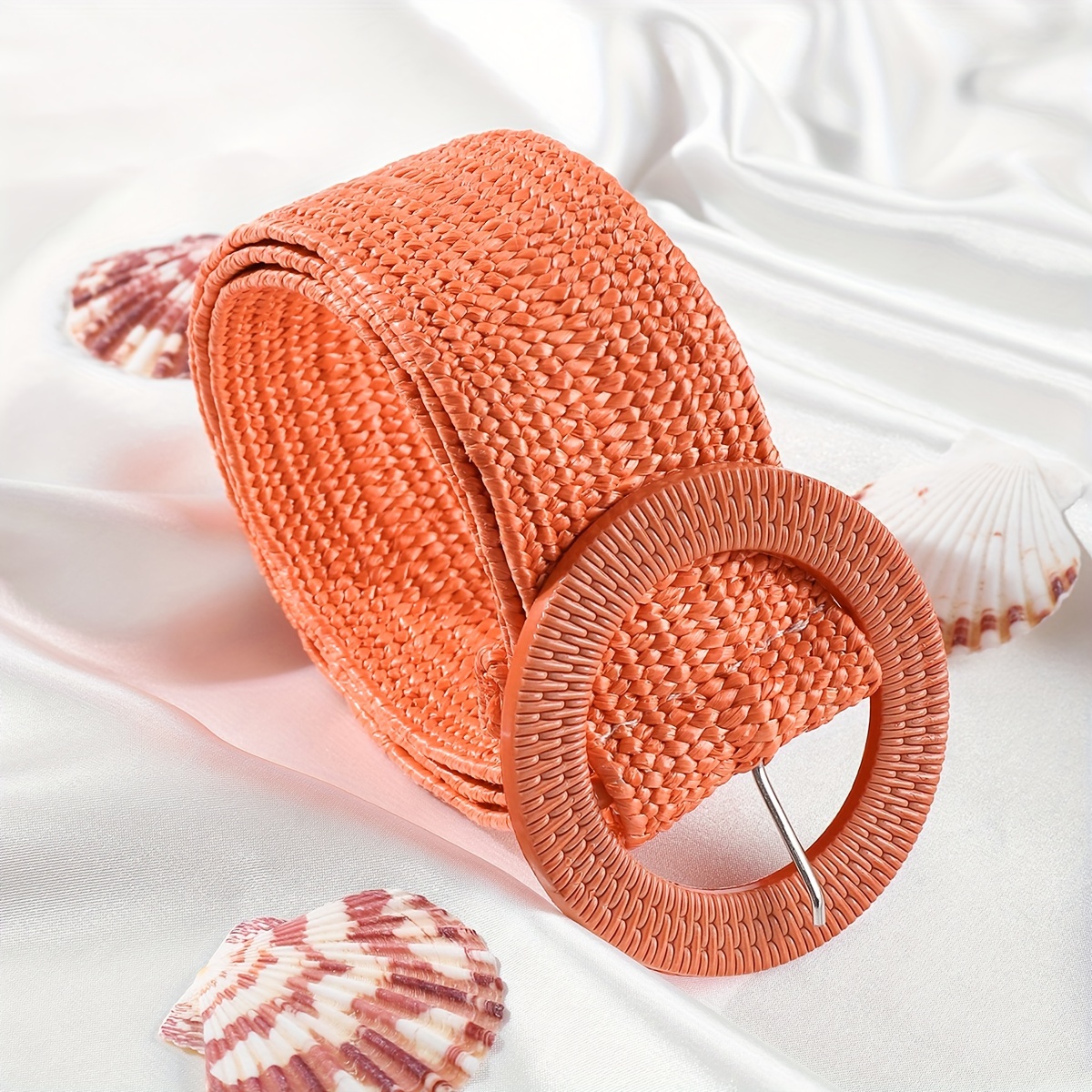 Boho Braided Straw Belt with Classic Round Buckle