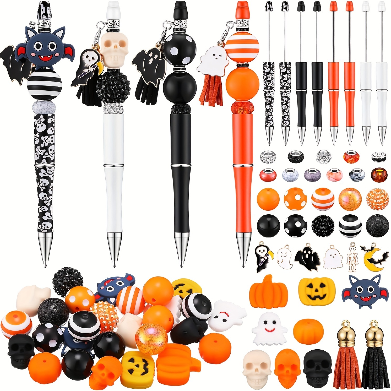 

Efrey 8 Halloween Plastic Bead Pens, Ballpoint Pens, Halloween Silicone Beads, 105 Accessories, Handicrafts, Bead Pens, Pumpkin Bat Beads Set (orange)