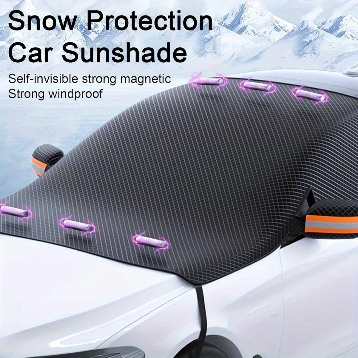 

Car Magnetic Windshield , Oxford Cloth Ice And Snow Windshield Cover, With Orange Reflective Strip, Essential Car Accessory To The Front Windshield In Winter