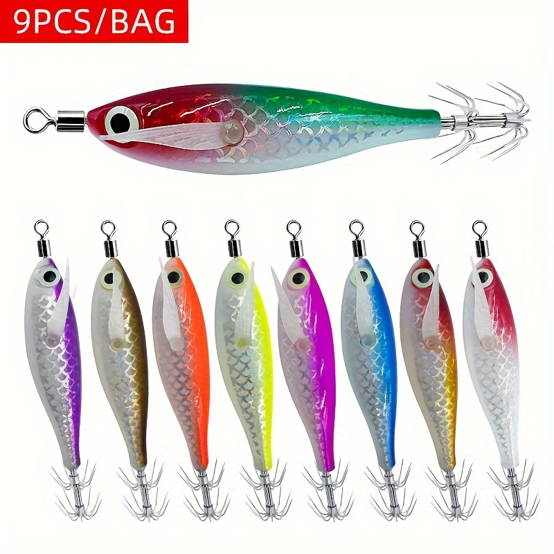 

9pcs Squid Jigs - -the-dark Horizontal Fishing Baits For Octopus & , Stainless Steel Hooks, Night Fishing