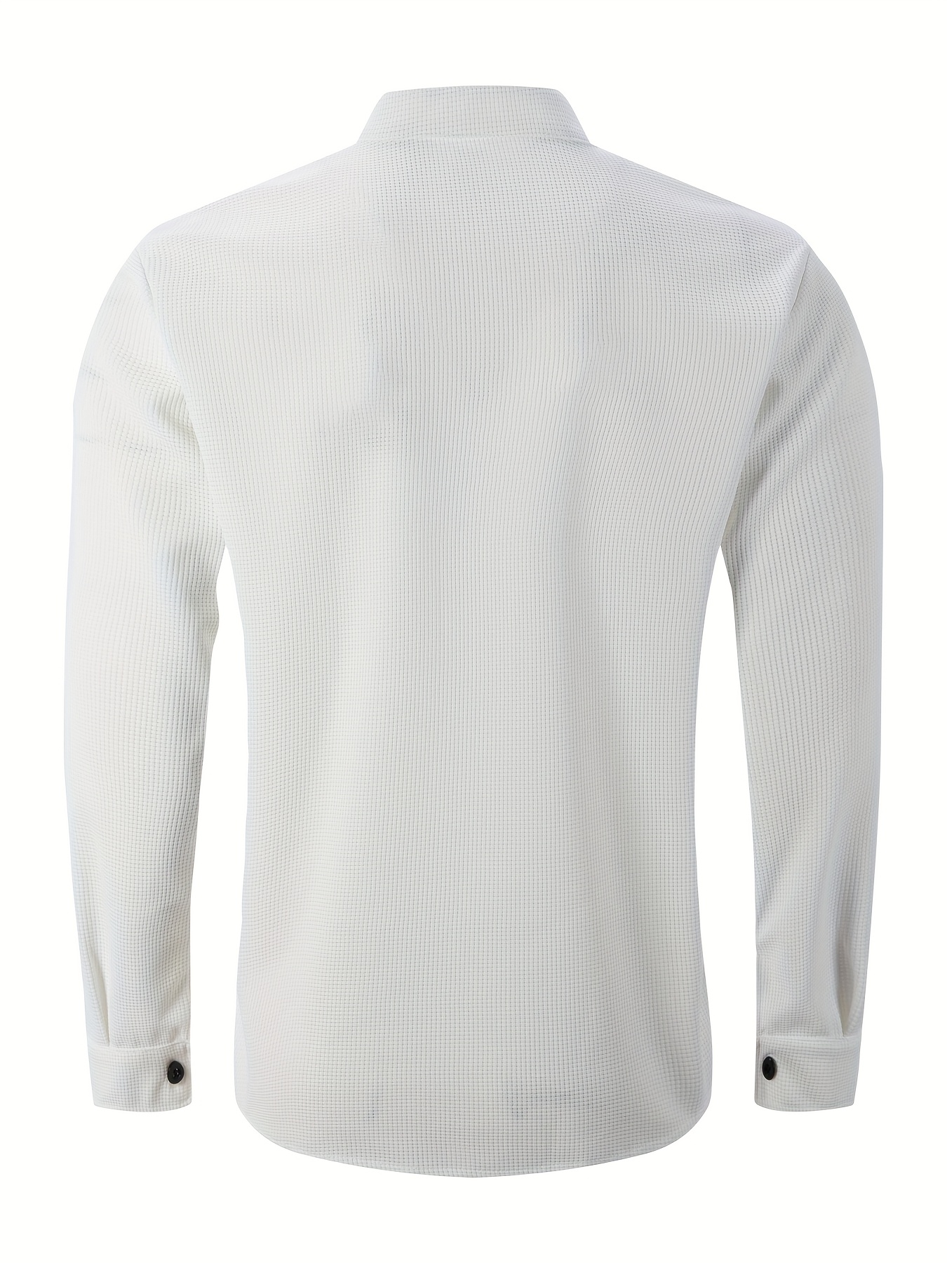 قميص رجالي عملي بتصميم وافل وياقة مستقيمة للعمل