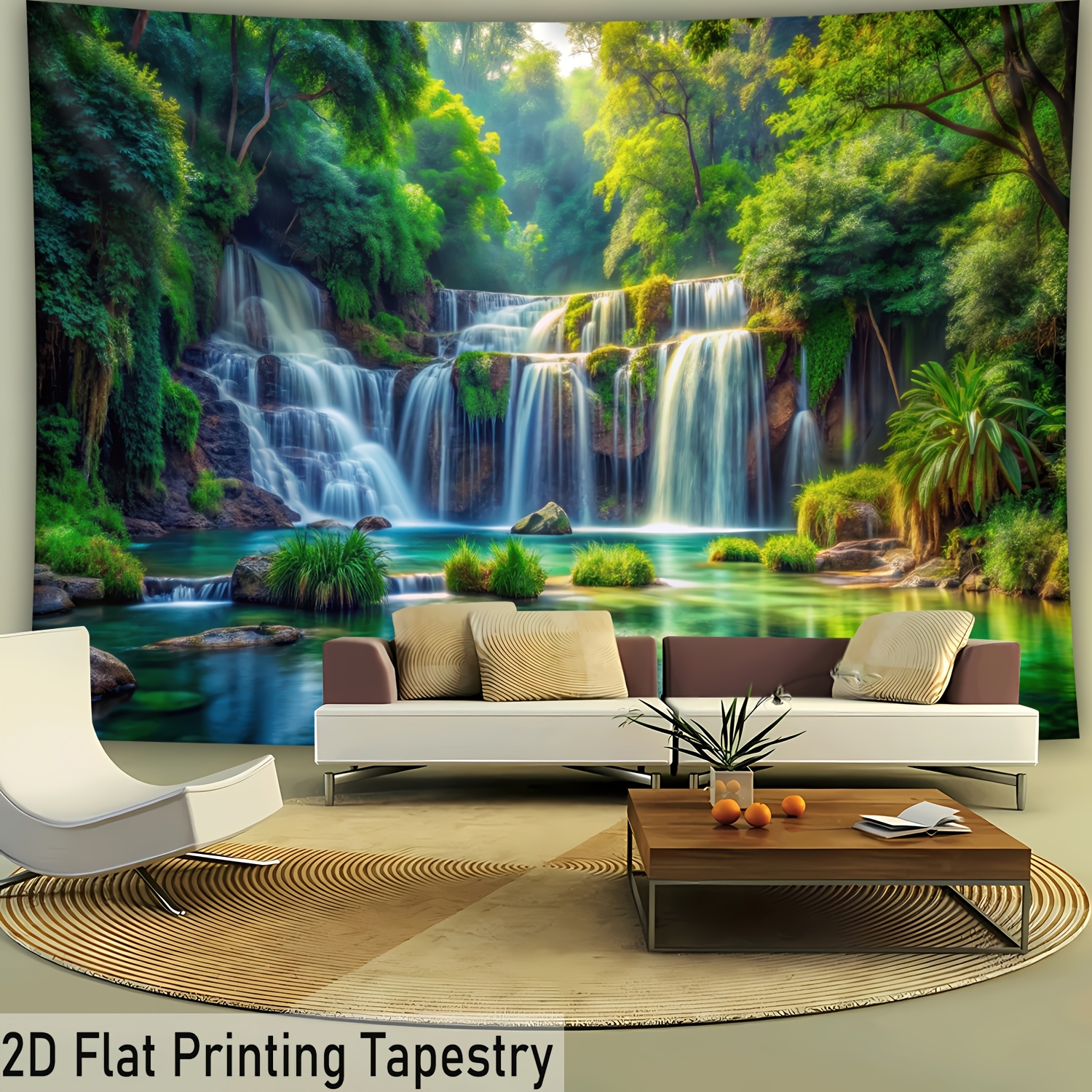 Grande tenture murale forêt cascade nature déco avec fixations_voghion.com