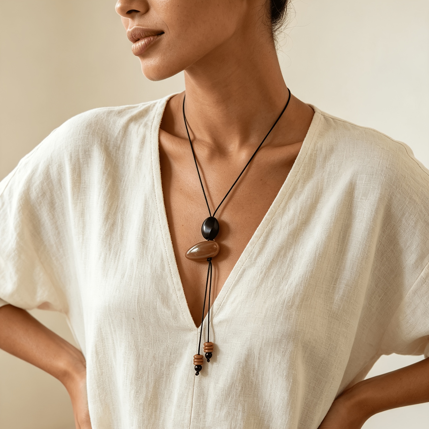 Bohemian Handmade Olive-Shaped Simulated Jade Pendant Necklace