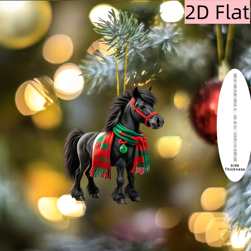 TEMU 2d Flat, 1pc White Horse Christmas Tree Pendant, Acrylic Christmas Gift, Home Decor Hanging Ornament, Outdoor Decoration, Christmas Decoration,