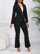 elegant two piece suit set button front long sleeve lapel blazer bootcut suit pants outfits womens clothing