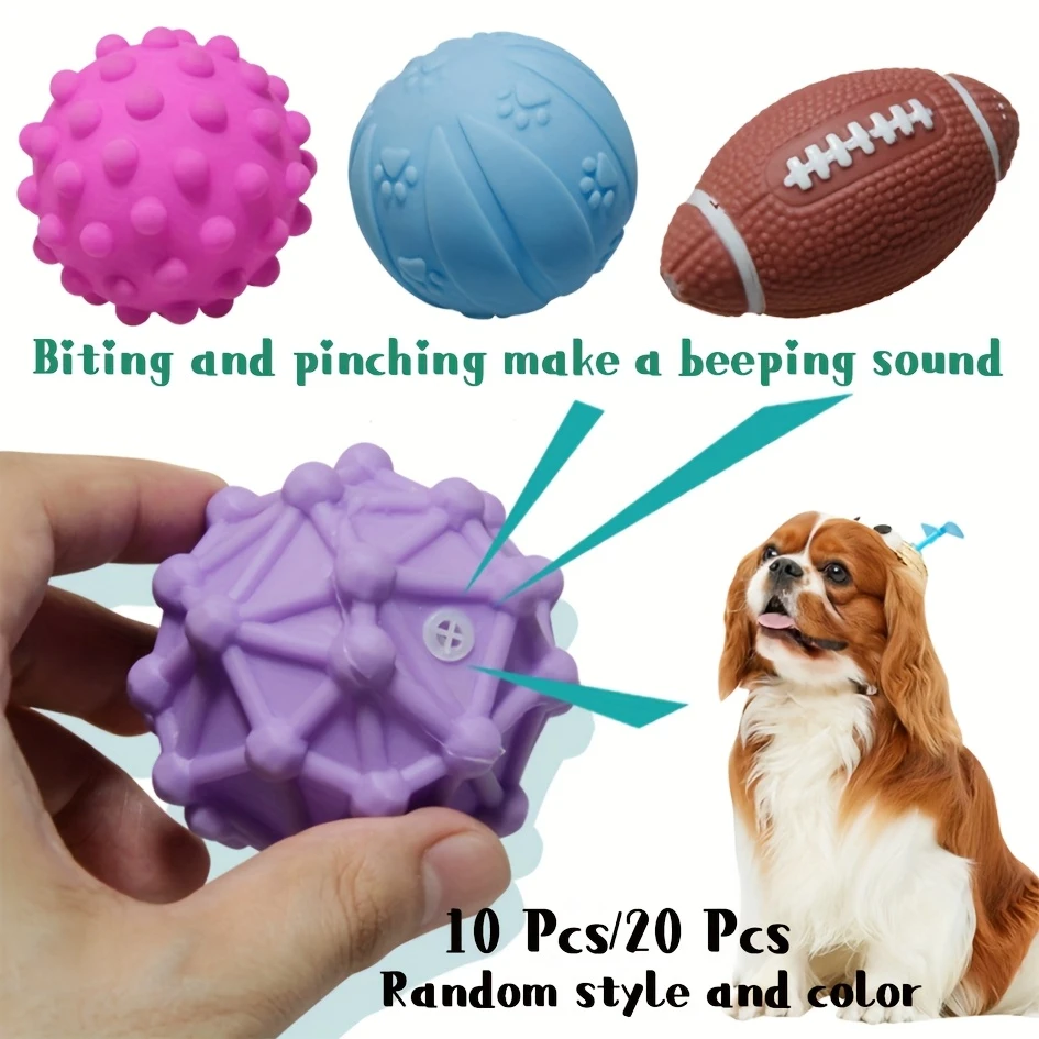 30pcs pet squeaky toys dog ball chew teething toy plush sound activated toy puppy chewing toy plush toy treat dispenser non damaging teeth cleaning unique shaped pet toy relax and fun interactive toy suitable for small medium and large dogs indoor and outdoor play easy to store random styles and colors details 7
