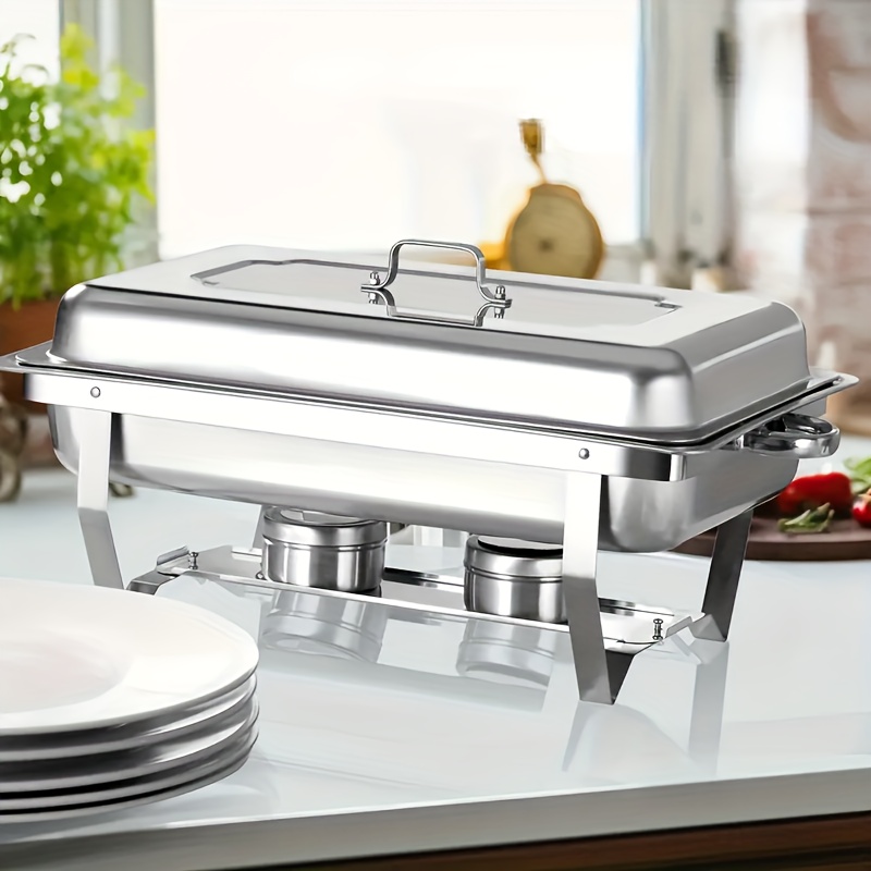 4pcs/set 9.5 qt chafing dishes buffet silvery rectangular full size stainless steel catering chafer food warmer for banquet party catering supplies,   cooking, buffet setup, catering equipment, professional catering,   warmer,   chafing, sturdy construction, food warmer set, party hosts, restaurant owners Product details 3