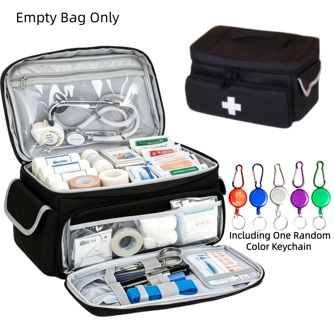 TEMU Handheld Kit, Large Capacity Medicine Storage Case, Portable Emergency Bag With Front Pocket, Includes A Random Color Keychain, Multi-pocket For