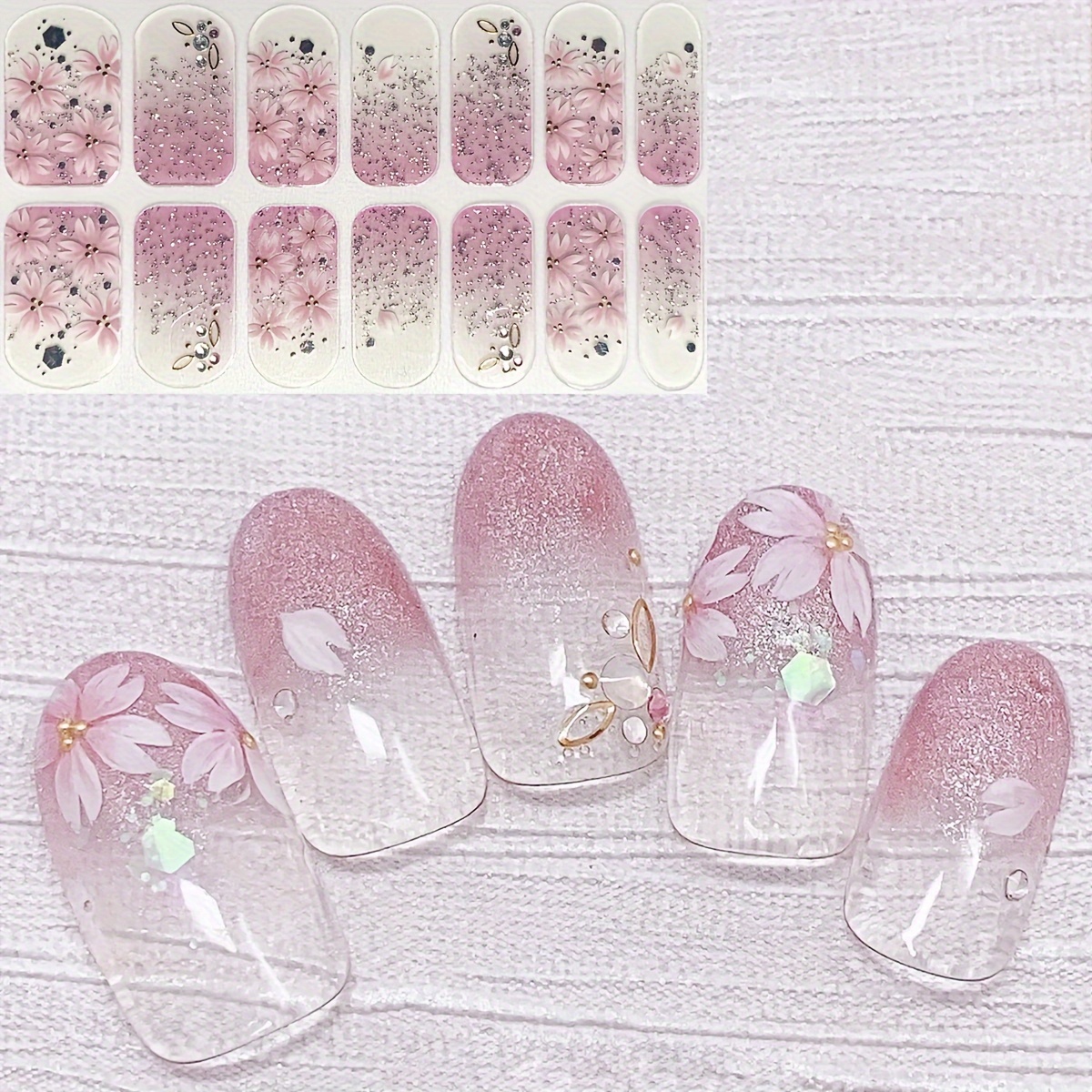 Image of Autumn And Winter Pink Marble Pattern 3d Crystal Gradient Nail Art Stickers Freestyle Diy Rhinestone Series Manicure Decals