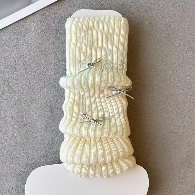 TEMU A Pair Of Medium-thick, Soft, Chunky Knit Leg Warmers For Youth, Featuring A Solid Color And Cute Bow, Pairing With Snow Boots As Under-socks Or