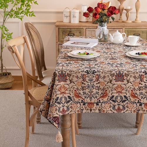 vintage thickened jacquard magpie and flower fringe tablecloth rectangular coffee table cover dining tablecloth
