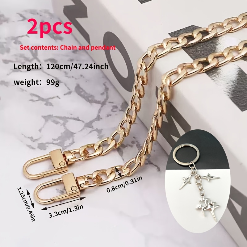 TEMU 2pcs 120cm/47.24in Long Chain Strap & Vintage Pentagram Pendant, Metal Material, Suitable For Mahjong Bags, Underarm Bags, Replaceable Shoulder