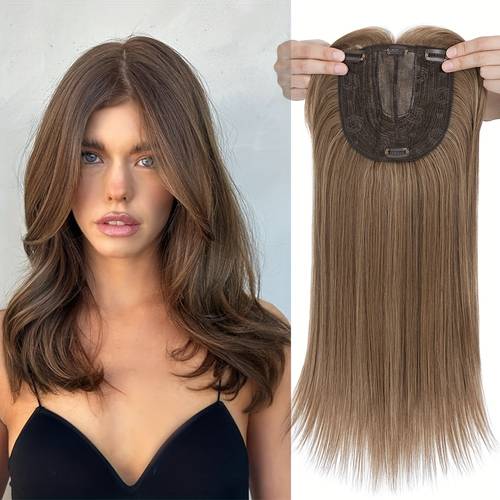 18 inch hair topper with bangs hair 3d cover hair toppers for women fluffy toppers hair pieces for women with thinning hair clip in bangs with topper 6 x6 lace base