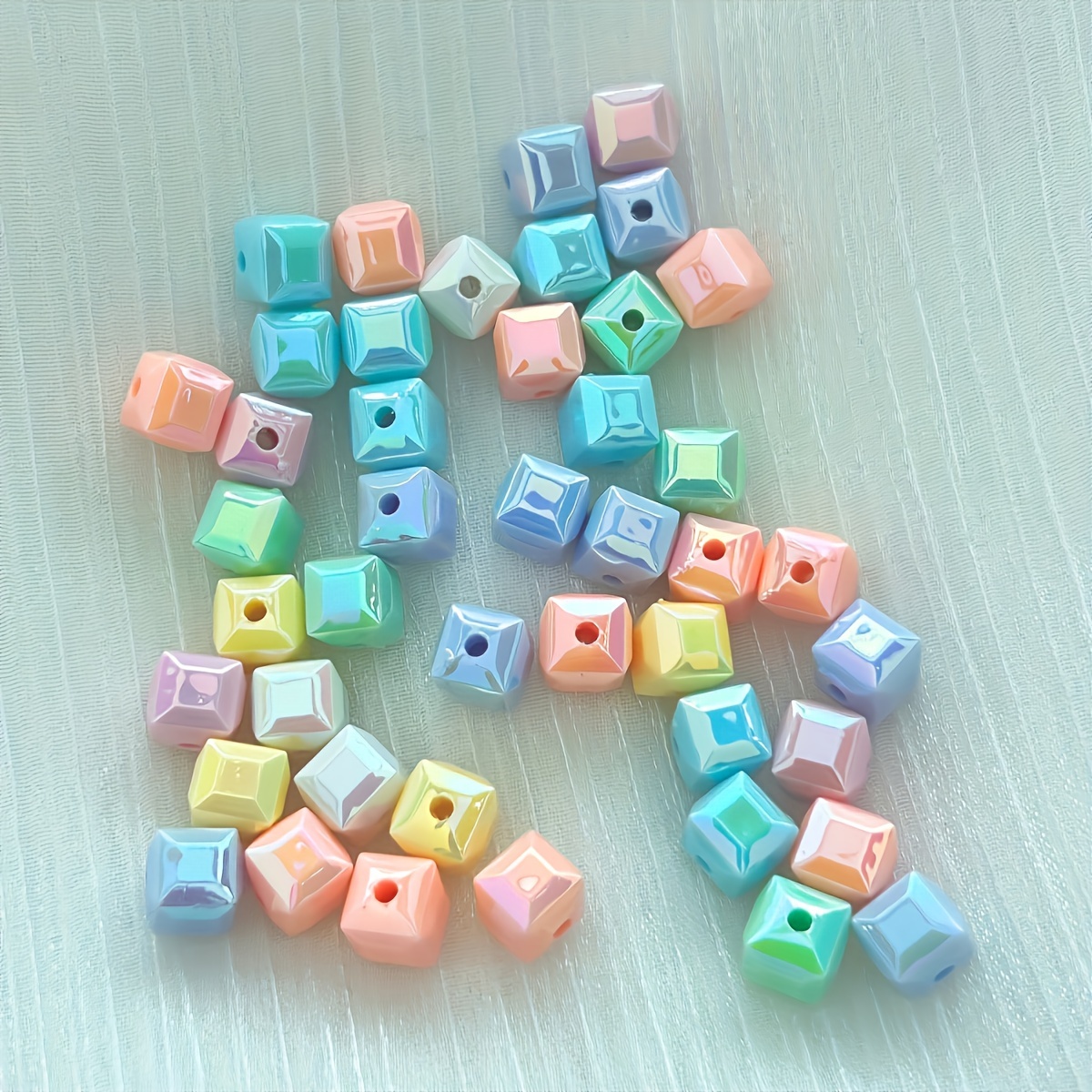 50 Colorful Acrylic Square Beads - Suitable For Mobile Phone Ornaments, Keychains And Handicrafts - No Power Required
